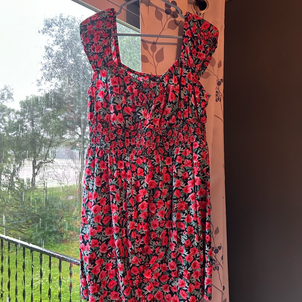 Old Navy Red and Green Floral Dress